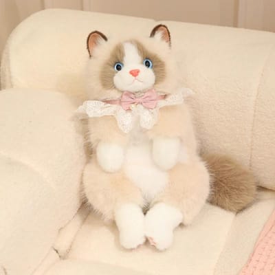 Schattige Realistische Ragdoll Kat Pluche Rugzak Zachte Pluizige Wit Zwarte Kat Schoudertas Met Verstelbare Riem Leuke Kat Tas 50cm beige