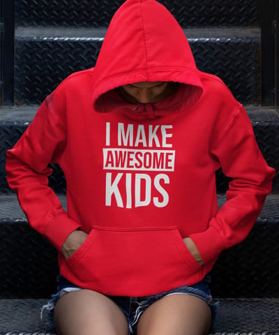 Moederdag Hoodie Awesome Kids - Kleur Rood | Maat XS | Moederdag Cadeautje Voor Mama's