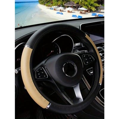 1 stuks PU Leer Glanzend Metaal Auto Stuurwielhoes, Past op 14,5-15 Inch Voertuigen, Auto Accessoires one-size