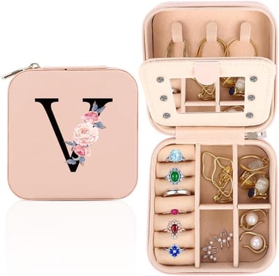 Reisjuwelendoos voor Vrouwen, Gepersonaliseerde Juwelendoos met Spiegel, Compacte Juwelenorganizer, Perfect Cadeau voor Verjaardag en Speciale Gelegenheden