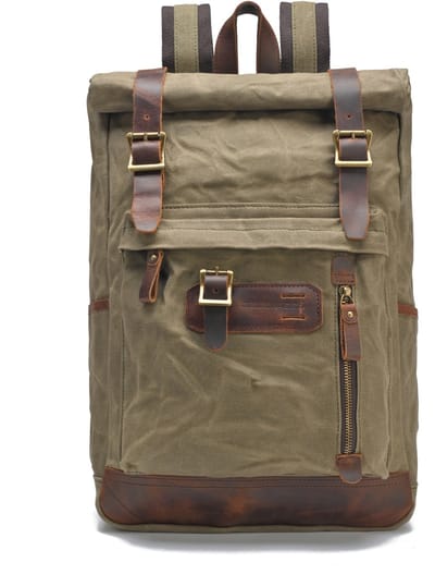 DE LAMASSU® Vintage Canvas Rugzak 16 inch – Unisex Laptop Rugzak 20-35L – Outdoor & Reis Backpack met Leren Details
