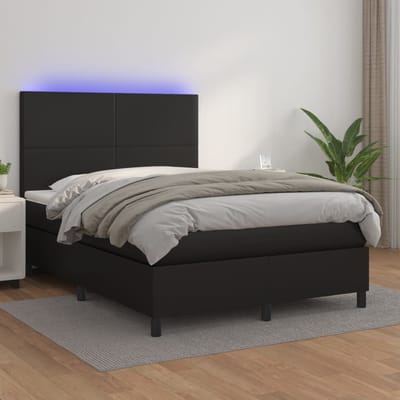 vidaXL - Boxspring - met - matras - en - LED - kunstleer - zwart - 140x190 - cm
