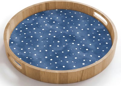Dienblad rond 40x40 cm - Schootdienblad hout - Frans - Citroen - Stippen - Wit - Blauw - Borrelplank rechthoek - Plateau houten dienbladen