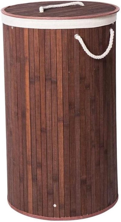 Grote Ronde Bamboe Wasmand 1 vak met Deksel & stoffen Waszak - Bamboe wasbox wassorteerder Rond - Inhoud wasmand 80 liter - Wasmand voor wasgoed - Wasmanden Opvouwbaar - Wasmand met deksel - Kleur Wasmand: Bruin - Decopatent