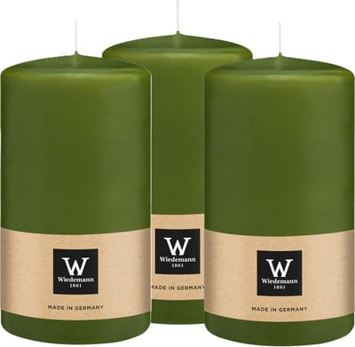 Wiedemann Cilinderkaars/stompkaars - 3x - olijfgroen - 13 x 7 cm - 52 branduren - zuilkaarsen