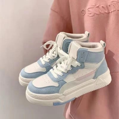 Hoge Sneakers Kinderen Herfst en Winter Nieuw Fluweel Veelzijdig Ins Tide Campus Studenten Casual Witte Schoenen 36 blauw