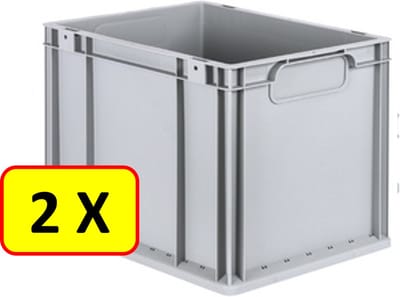 2 x Euronorm stapelbak transportkrat H32 - 40x30x32 cm - grijs