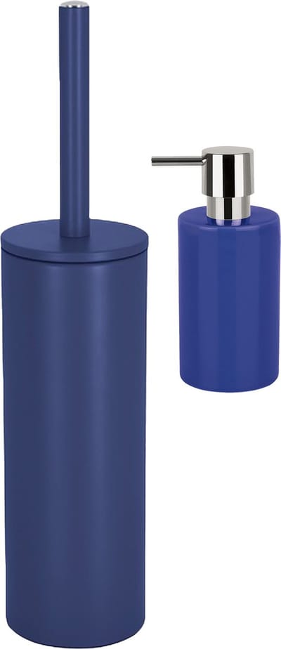 Spirella Badkamer accessoires set - WC-borstel/zeeppompje - metaal/porselein - donkerblauw - Luxe uitstraling