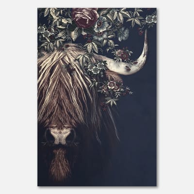 Poster op papier - 40 x 60 cm - Hooglander met bloemenkrans - PosterJunkie