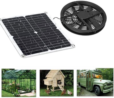 Ventilator - Zonne-energie Ventilator - 25cm 15W zonne-afzuigventilator - Zonnepaneel Afzuigventilator Kit - Voor Keuken, Kas & Huisdieren - Binnen & Buiten Gebruik - IP65 - Voor Kleine Kippenhokken, Kassen, Loodsen, Huisdierhuizen