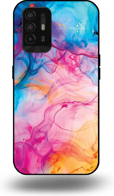 Smartphonica Telefoonhoesje Geschikt voor OPPO A94 5G met Regenboog Acryl Marmer Opdruk - TPU Backcover Case Rainbow Acrylic Marble Design geschikt voor Oppo A94 5G