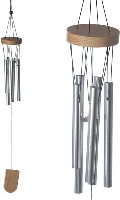 Houten windgong met metalen buizen, 37cm