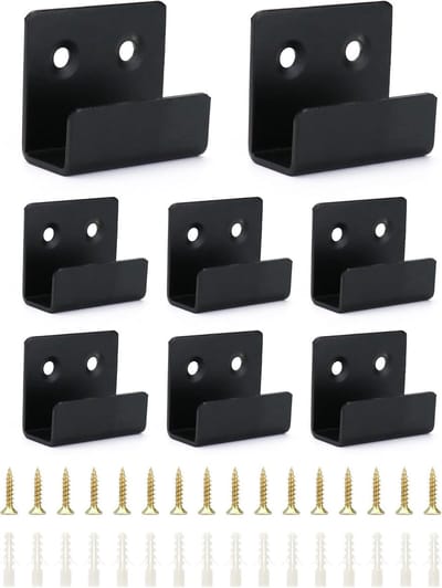 8-delige set keramische tegel displaybeugels, roestvrijstalen wandhaken voor spiegels, glas en houten monster displays met schroeven, 16mm binnenbreedte, zwart en duurzaam