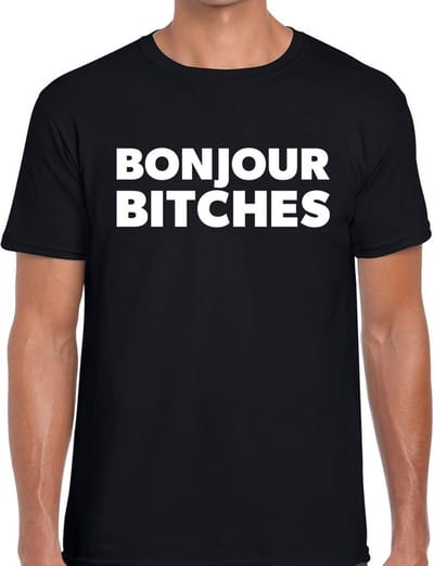 Bonjour bitches tekst t-shirt zwart heren - heren fun tekst shirt Bonjour bitches S