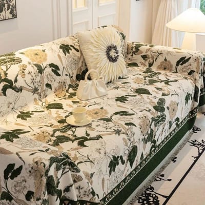 Moderne Scandinavische Bloemenprint Bankkussenhoes Dubbelzijdig Bankhoes Chenille Franse Bankhoes Beschermhoes Deken 180X130cm
