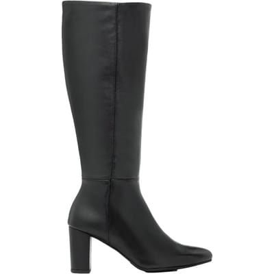 Zwarte leren knieboots voor dames met brede kuiten Ryłko Kora