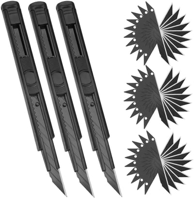 Dailygoods- Snijmes 3-delig - Intrekbaar Katermes - 30° Afbreekmessen - Roestvrij Staal - Multifunctioneel - 140 x 15 mm - Cutter