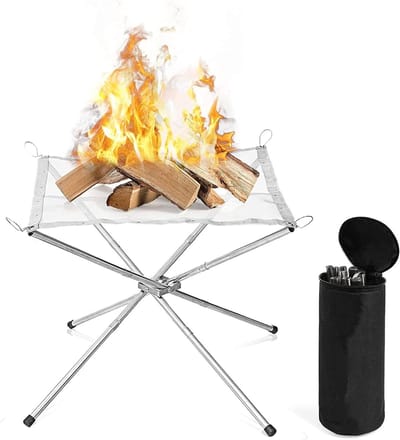 Grote 22 Inch Draagbare Buitenhaard voor Kamperen met Opbergtas, Vouwbare RVS Mesh en Stevige Standaard voor Tuin en Achtertuin