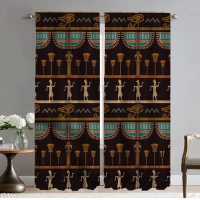 Keukengordijnen voor Woonkamer Gordijn voor Kamer 2 Panelen Oud-Egyptische Farao Scheidingswand Huis Interieur Gordijnen Shades Kind W50xH70cmx2pcs-CL black