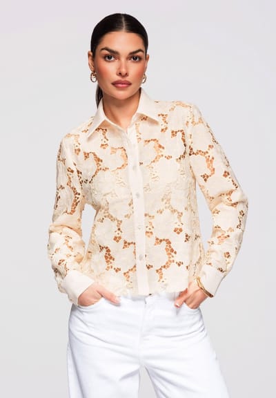 OMBRE Overhemd - Slim Fit - Lange Mouw - Knopen Beige M