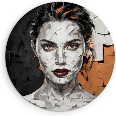 Saammp Muurcirkel Hout - Vrouw - Zwart - Oranje - abstract - Ø 90 - Wandcirkel - Wanddecoratie Cirkel - Muurdecoratie Woonkamer - Slaapkamer decoratie - Rond Schilderij