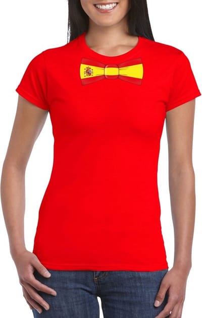 Rood t-shirt met Spaanse vlag strikje dames - Spanje supporter S