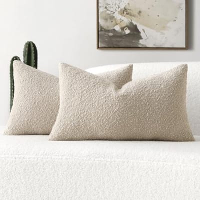 Set van 2 beige bouclé sierkussenslopen 30 x 50 cm - Zachte textuur voor elegant woondecoratie