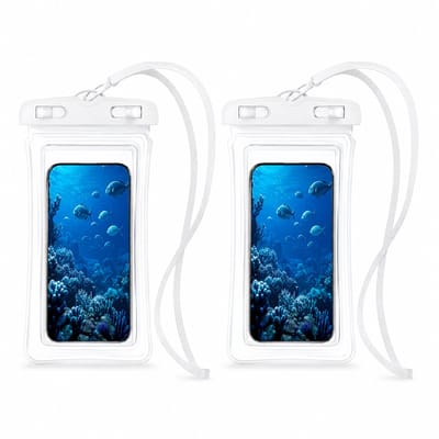 Wit waterdicht telefoonhoesje dames heren universeel drybag met koord en luchtgevulde rand IP X6 geschikt voor alle smartphone maten 2 stuks transparante telefoon case voor strand vakantie cruise en regenachtige dagen