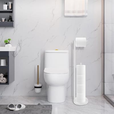 Famanu – Vrijstaande toiletrolhouder met opvouwbaar ontwerp en opslag voor meerdere rollen, roestvrij staal, wit
