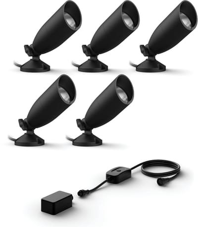 WiZ Tuinspot Basisset met 5 Tuinspots (Zwart) - Wit en Gekleurd Licht - Incl. Voedingskabel - Tuinverlichting - Slimme LED Verlichting - WiFi