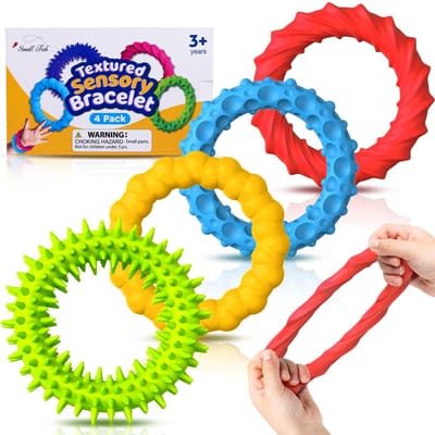 4 STUKS Armband Sensorisch Fidget Speelgoed voor Kinderen Volwassenen Pak Autisme Sensorisch Speelgoed voor Speciale Behoeften Autistische Rekbare Armbanden Nieuw blue