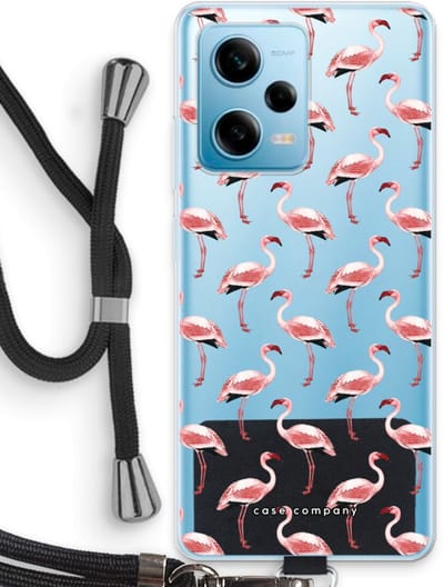 Case Company® - Hoesje met koord geschikt voor Xiaomi Redmi Note 12 Pro 5G hoesje met Koord - Flamingo - Telefoonhoesje met Zwart Koord - Bescherming aan alle Kanten en Over de Schermrand