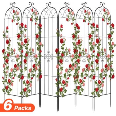 VEVOR Klimrek, 220x52,5 cm, 6-delige set, Metalen klimrek met gepoedercoat oppervlak en vergrendelingsmechanisme, klimsteun, tuinrek, plantensteun voor bloemen, groenten en rozen