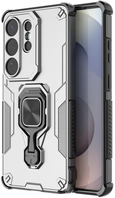 MobyDefend Hoesje - Geschikt voor Samsung Galaxy S26 Ultra - Dubbelgelaagde Pantsercase Met Standaard - Zilvergrijs