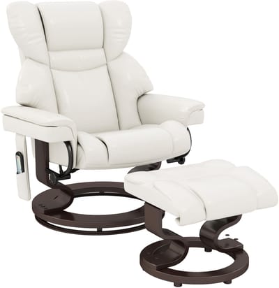 HOMCOM-Relaxsessel mit Fußhocker-Kunstleder, Stahl-79B x 82T x 101H cm-Cremeweiß