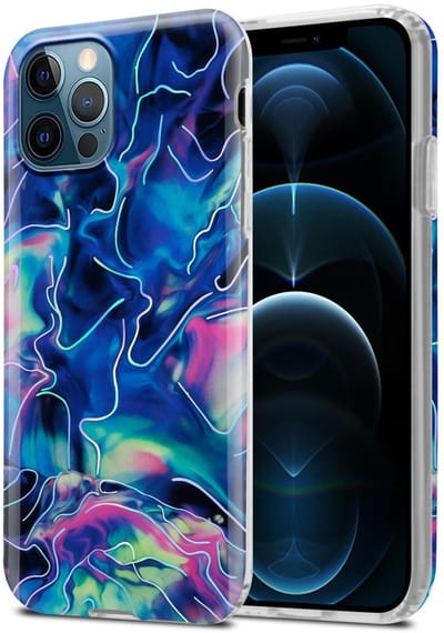 Cadorabo Hoesje geschikt voor Apple iPhone 12 PRO MAX in Blauw Roze marmer No. 17 - Beschermhoes gemaakt van TPU siliconen Case Cover met mozaïek motief