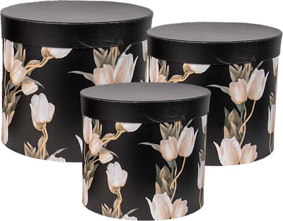 Clayre & Eef Opbergdoos Set van 3 Ø 24x21 / Ø 22x29/ Ø 19x18 cm Zwart Karton Tulpen