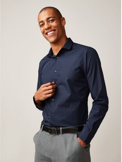 Next - Heren - Gemakkelijk te onderhouden slim-fit formeel overhemd met enkele manchetten - Blauw