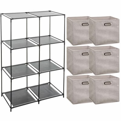 5Five Opbergrek 68 x 98 cm - incl 6x stuks opbergmanden - beige - 29L