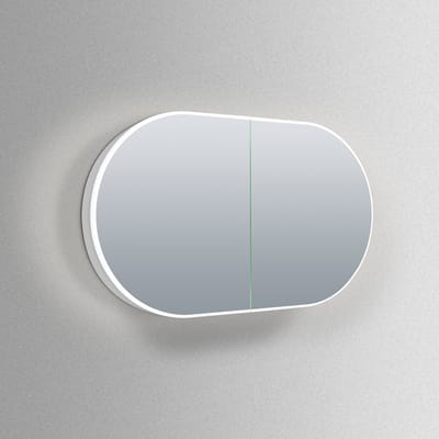 Ovale aluminium badkamer spiegelkast met directe verlichting rondom, spiegelverwarming, instelbare lichtkleur, stopcontact inclusief USB, make-up spiegel, sensor schakelaar en dimfunctie 120×70 cm