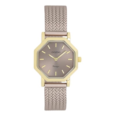 OOZOO Vintage series - Goudkleurige horloge met taupe metalen v-mesh armband - C20439