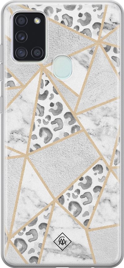 Casimoda® hoesje - Geschikt voor Samsung A21s - Stone & Leopard Print - Backcover - Siliconen/TPU - Mint