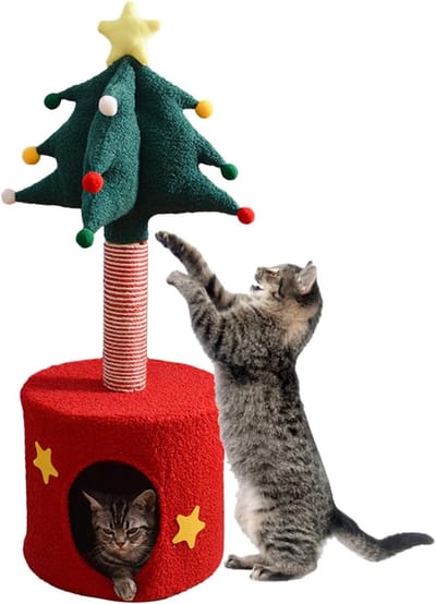 Katten Kerstboom - Klimpaal Speeltoren - Katten Spelen - Krasbestendige Vezels - 85 x 35 cm - Rood