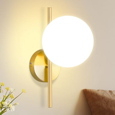 NETTLIFE Wandlamp - Glas - E27 Fitting - goud - Modern Binnenverlichting - Wandverlichting - Met Glazen Lampenkap - voor Trappenhuis | Gang | Slaapkamer | Woonkamer - Zonder lamp