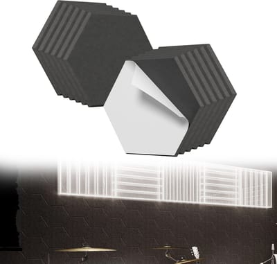 Froadp 12 Stuks 30x26cm Zelfklevende Hexagonale Akustische Panelen, Schalldempende Platen Met Hoog Dichtheid Voor Studio, Kantoor En Huis, Zwart