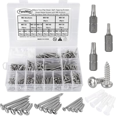 SnelShoppen - 400 Stuks Torx Zelftappende Schroeven, Ronde Kop, Roestvrij Staal A2-70, M3/M4/M5, Houtconstructies, Zelfborende Schroeven, Assortiment
