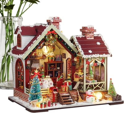 Miniatuur Huisset - Doe-het-zelf Model - Creatief Hobbywerk - Gedetailleerd Realisme - 25.5 x 24.2 cm - Houtkleur