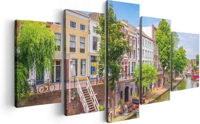 Artaza Canvas Schilderij Vijfluik Huisjes Aan De Oudegracht In Utrecht - 100x50 cm - Wanddecoratie Woonkamer - Schilderijen - Muurdecoratie