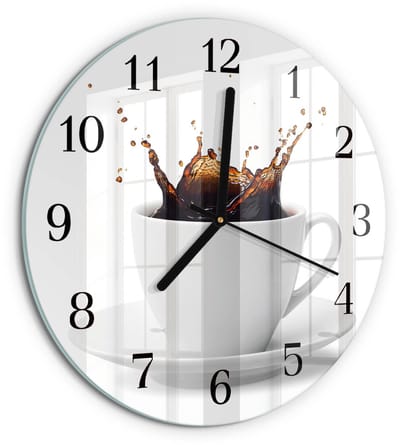 Tulup Wandklok - Koffie Glazen Wandklok Design - 30fi cm - Wit Klok Glas Met Opdruk - Zwarte Handen - Ronde Wandklok - Wandklok Glas Decoratie - Gekleurde Glazen Klok