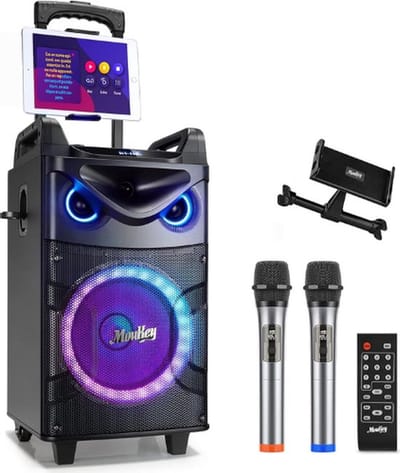 Complete Karaoke Set – Voor Volwassenen – Met 2 Microfoons – Draadloze Microfoons – Bluetooth – Afstandsbediening – 10 Inch Woofer – LED